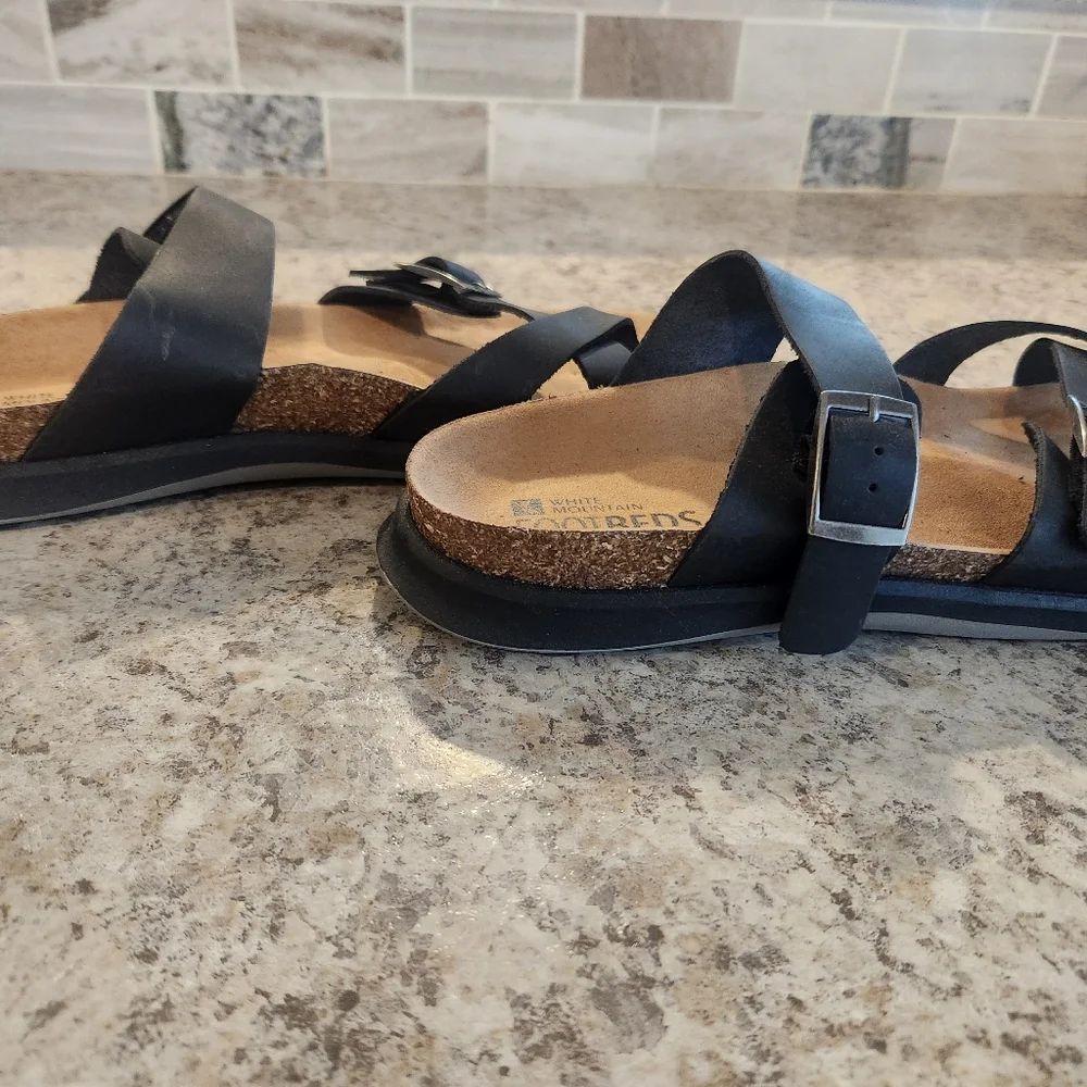 White Mountain Gracie Footbed Black Sandals Adjustable Slide criss cross toe 10 - Picture 8 of 8